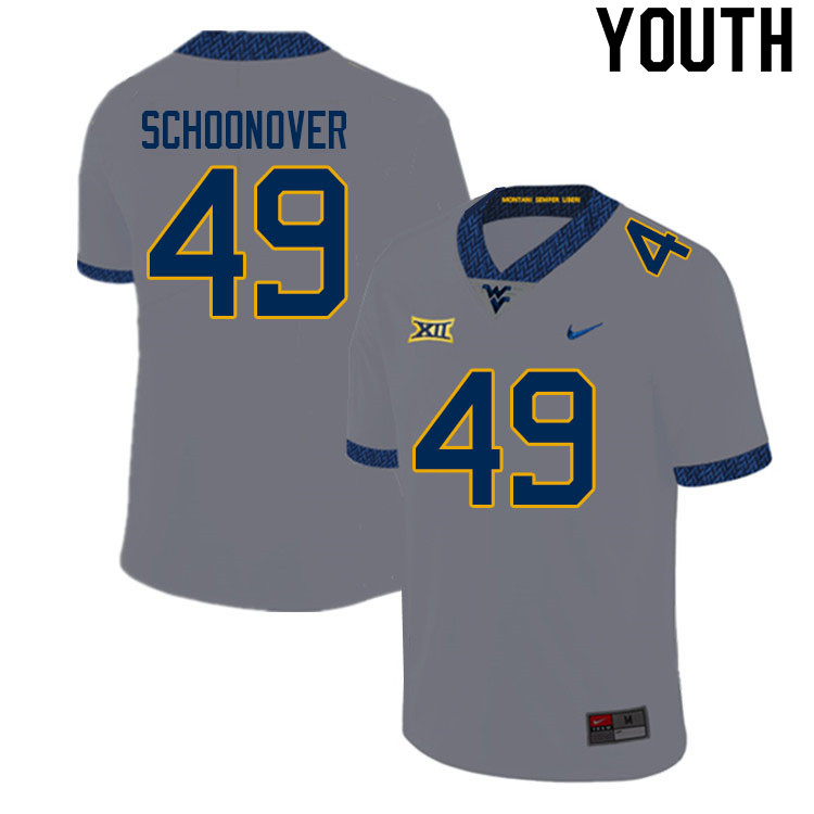 Youth #49 Wil Schoonover West Virginia Mountaineers College Football Jerseys Sale-Gray - Click Image to Close